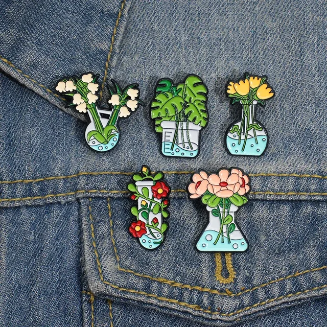 Cartoon Vase Flower Enamel Brooch Potted Plants Metal Brooch Backpack Clothing Accessorie Lapel Badge Jewelry Gift For Friend