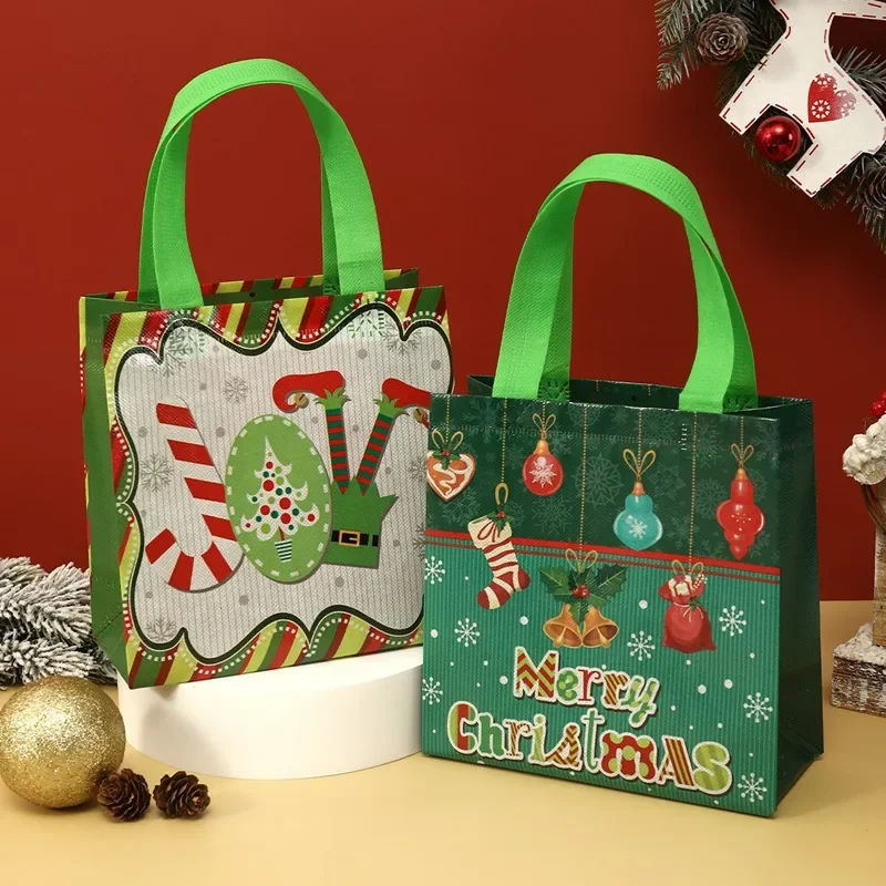 Christmas Eve Candy Gift Bag Print Festival Shopping Non-Woven Bags Cartoon Children Christmas Fabric Gift Bags With Handle