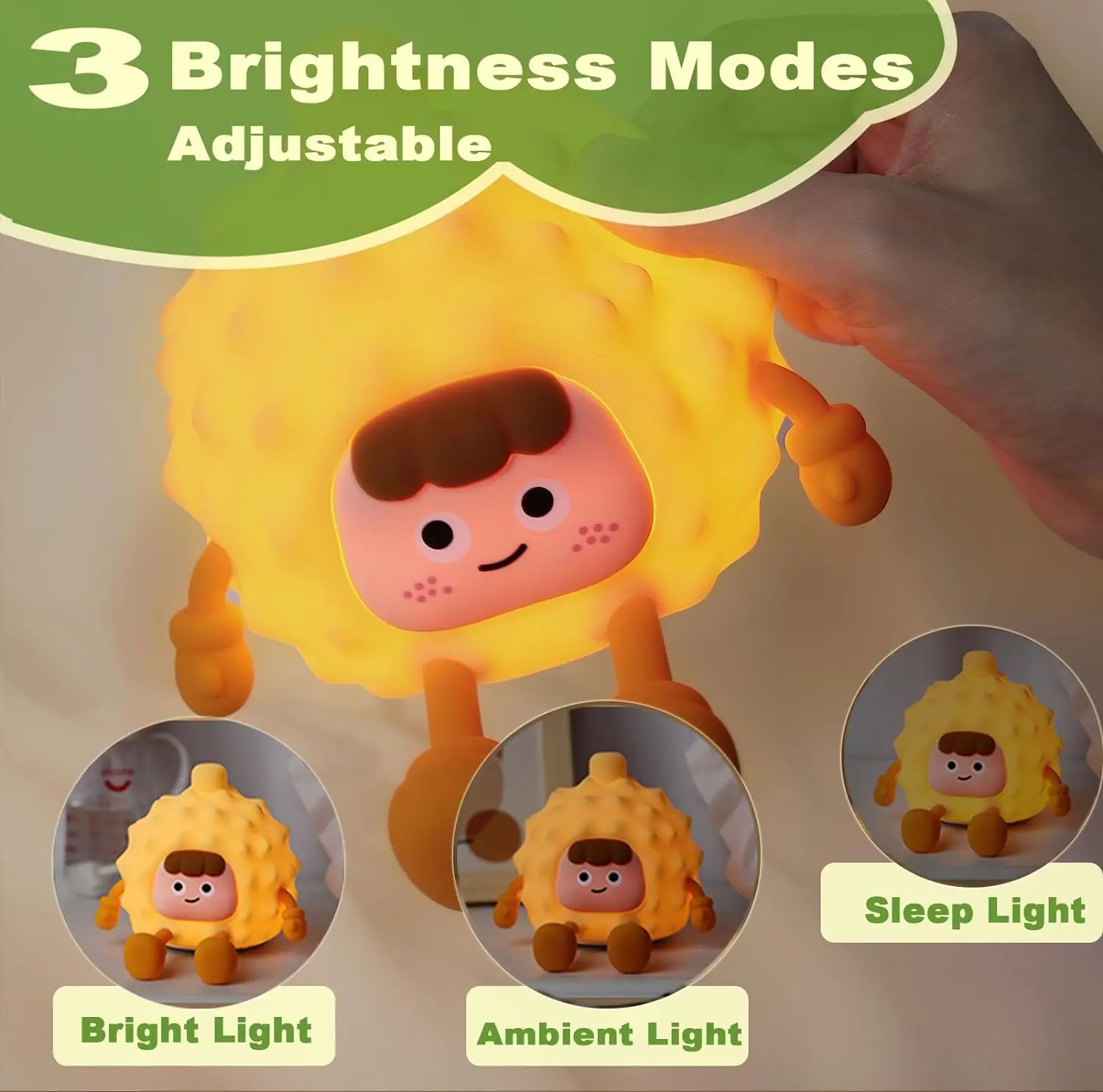 Cute Pear Durian Drumstick Night Light USB Rechargeable Nightlights Silicone Lamp Touch Switch Bedroom Decoration Birthday Gift 5