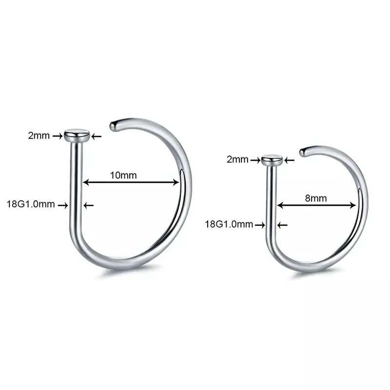 Nose Rings 5pc D Shape Nose Hoop Stud Ear Cartilage Piercing Stainless Steel Nostril Piercing Jewelry Women Body Piercings