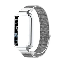 Nylon Watchband with Metal Protective Shell Cover - Durable Strap Case Protector and Bracelet for Honor Band 9 (White)