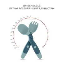1 Pair Silicone Spoon for Baby Bendable Soft Fork Children Feeding Training Tableware Silicone Soft Fork Spoon Set Tableware 2