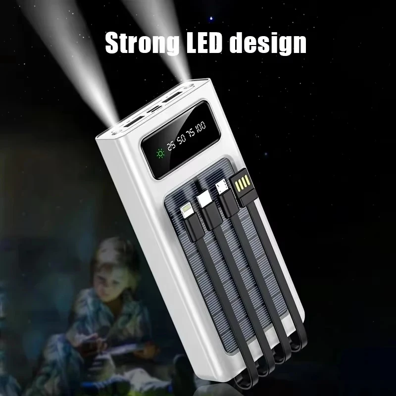 Batteria solare ricaricabile esterna ad alta capacità con caricatore solare portatile Power Bank con 4 cavi per iPhone Samsung 2026 - immagine 4