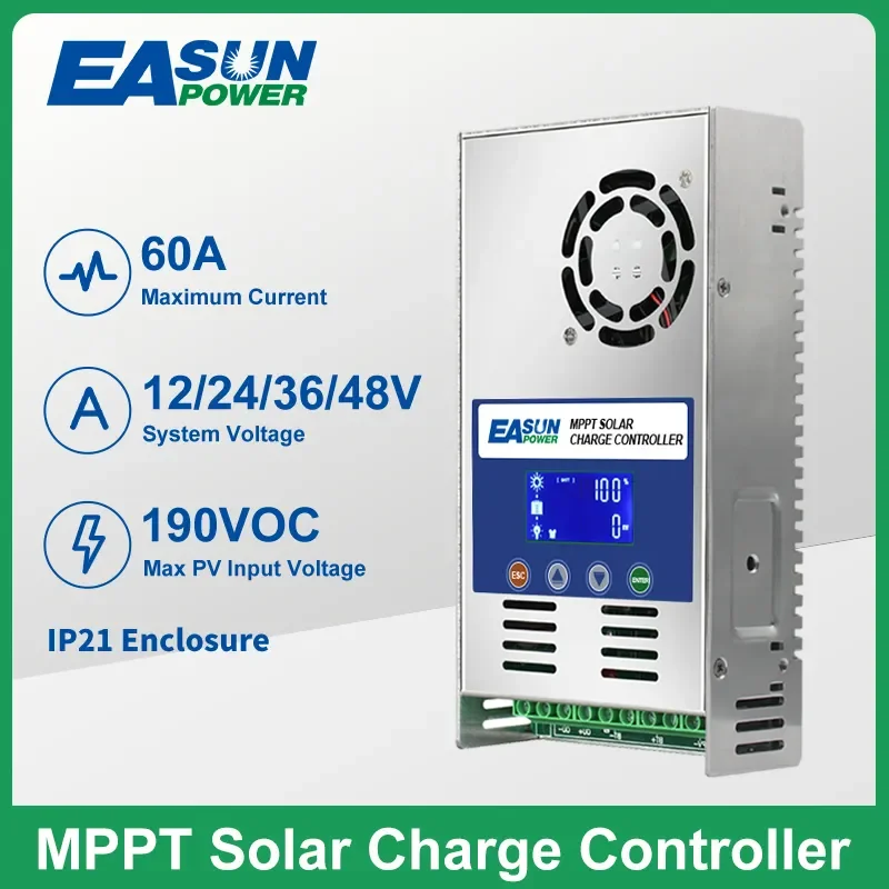 

MPPT 60A Solar Charge Controller and Discharge Backlight 12V 24V 36V 48V Auto for Vented Sealed Gel Nicd Li Solar Cells Panel