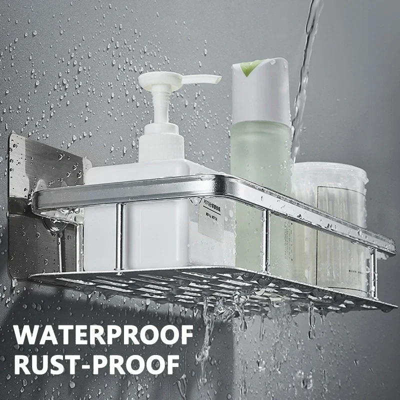 Bathroom Storage Rack No Drill Shelves Wall Mount Corner Shelf Shower Holder For WC Shampoo Organizer Bathroom Accessories 3