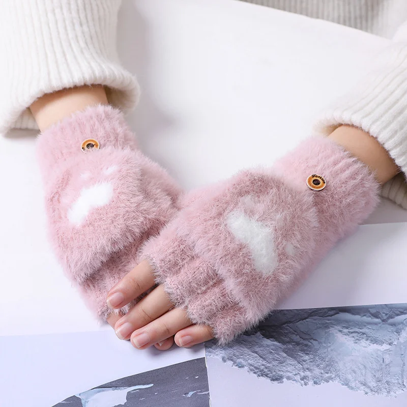Mink Gloves Cat Claw Fingerless Mittens For Women Men