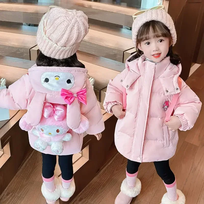 

Anime Sanrios Kuromi My Melody Children Cotton Clothing Winter Padded Thickened Warm Girls Hooded Feather Cotton-padded Jacket