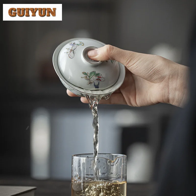 Japanese Moon Butterfly Gaiwan Aesthetic High Foot Tea Bowl Tea Tureen Making Cover Bowl Cha Tableware Equipment Decoration