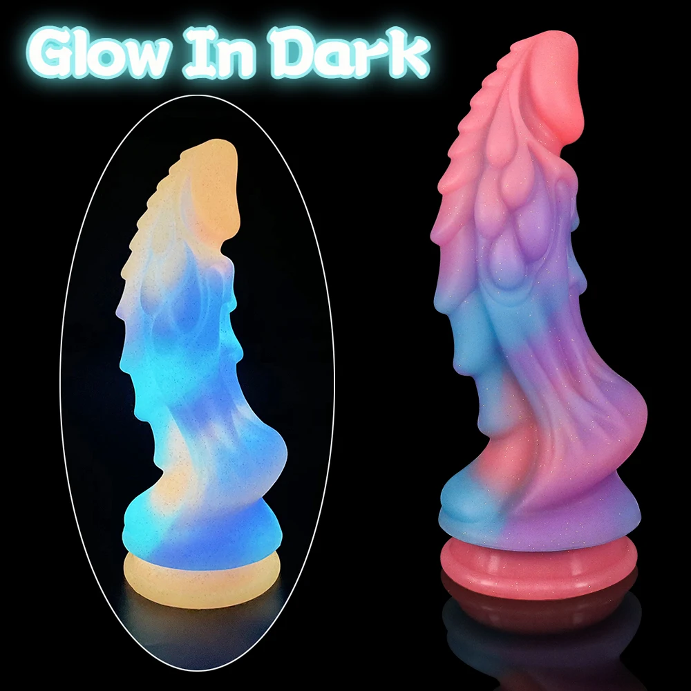 

Glowing Dildos Colourful Luminous Huge Penis Anal Butt Plug Dragon Monster Dildo With Suction Cup G-spot Sex Toys For Women