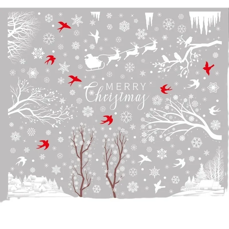 Christmas Stickers Winter Snowflake Santa Claus Xmas Tree Branch Window Glass Merry Christmas Decor Happy New Year