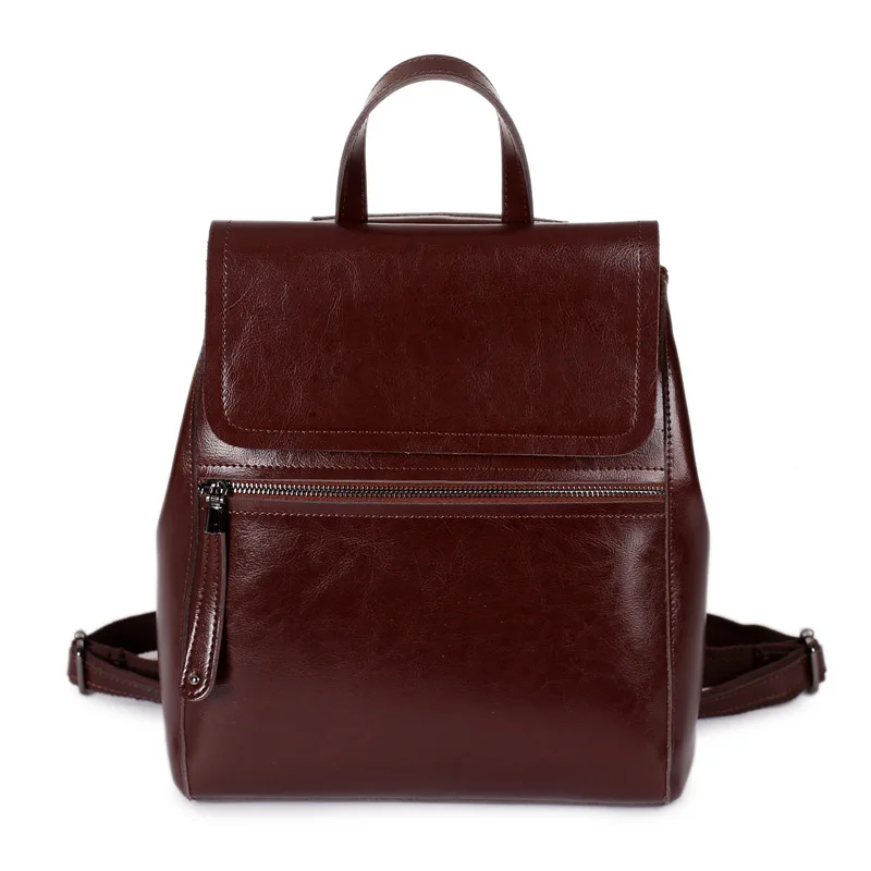 New Women 2023 Leather Backpack Fashion Pure Oil Wax Cowhide Retro Schoolbag For Teenage Gilrs Women