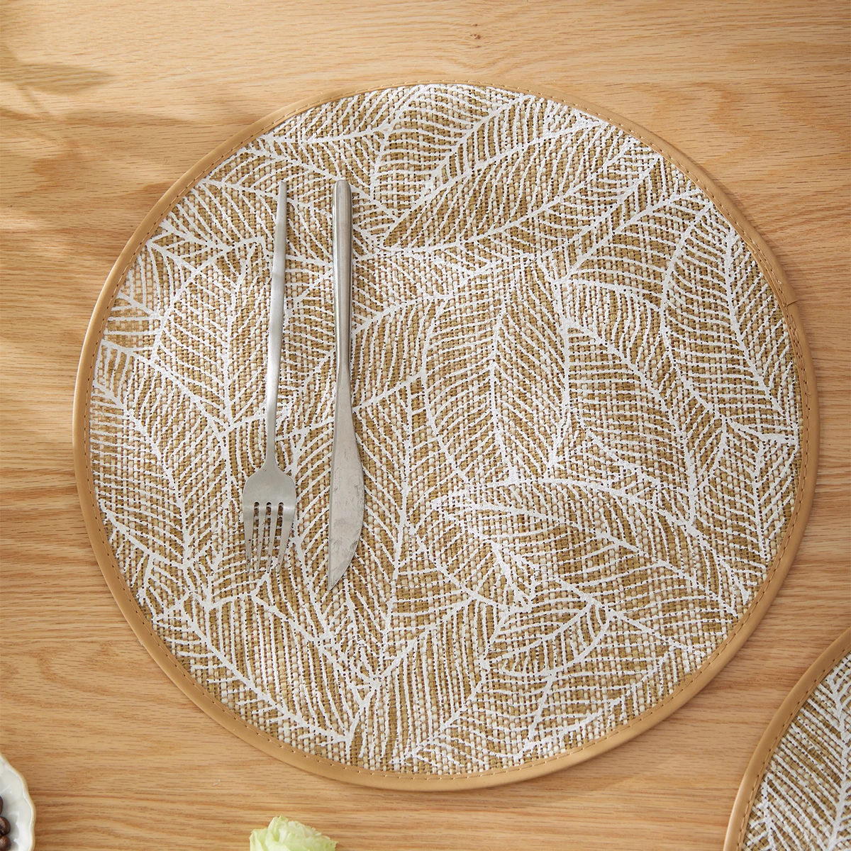2/4/6/8pcs Bohemian Jute Printed Placemats with Faux Leather Edges, Heat Insulation Mats, Decorative Mats - 4