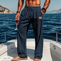 Pantalon ample en coton et lin pour homme, style artistique, taille élastique, couleur unie, décontracté, été 2025 6