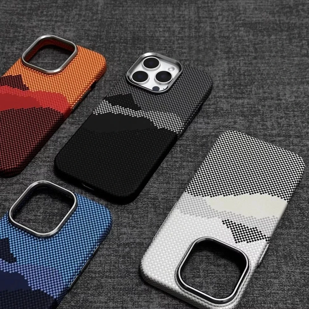Magnetic Carbon Fiber Wireless Phone Case with Camera Lens Protection