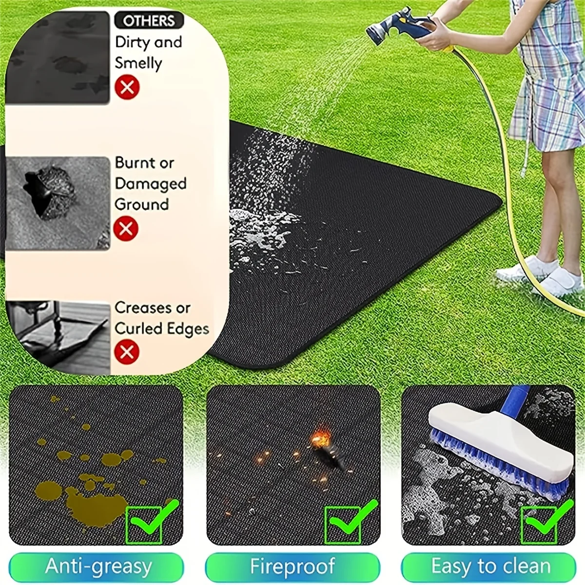 Grill Mat 1pc Fireproof & Waterproof Reusable BBQ Accessory for Deck Protection Perfect for Halloween Christmas Weddings for BBQ Grill Mat