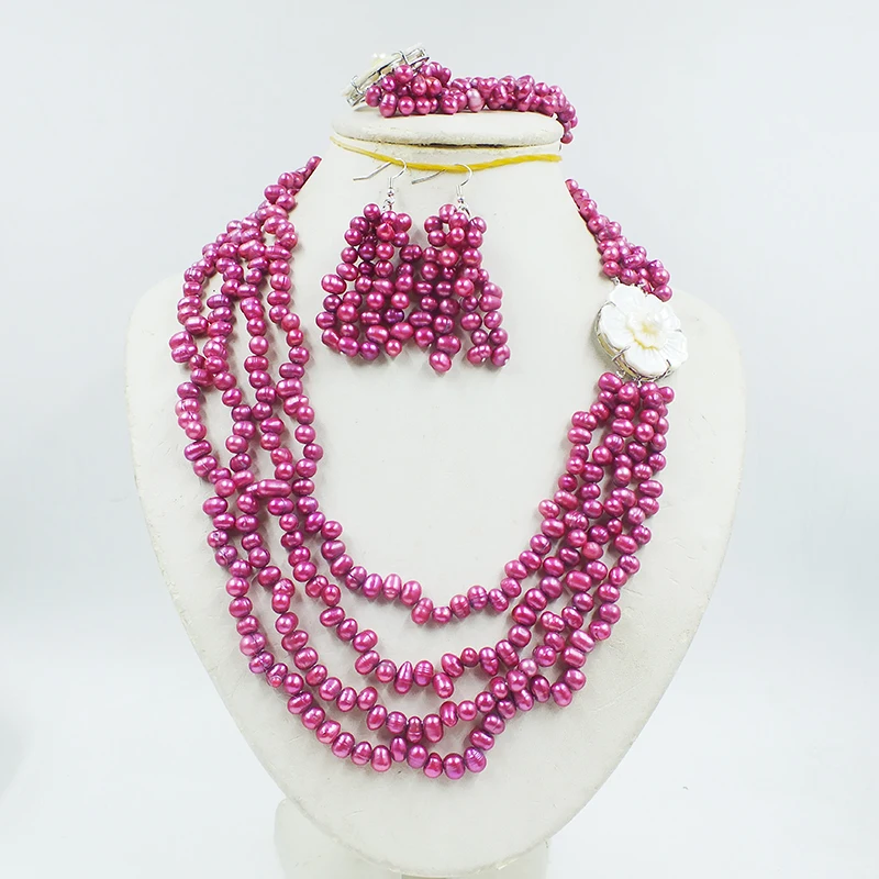 

6MM natural cultured freshwater pearl necklace/earrings/bracelet set. Classic Jewelry for Women's Wedding