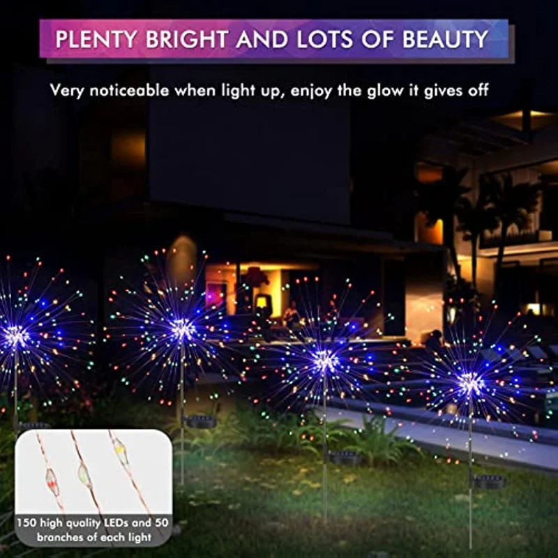 LED Solar Sparkler Lights Powered Garden Fireworks Lamps Decorative Outdoor  for Patio Yard Pool Decor 2 Pack (Colored) 468 led 10w fish farming water circulation pump outdoor fengshui wheel fish tank submersible pump colored lights rockery 8w