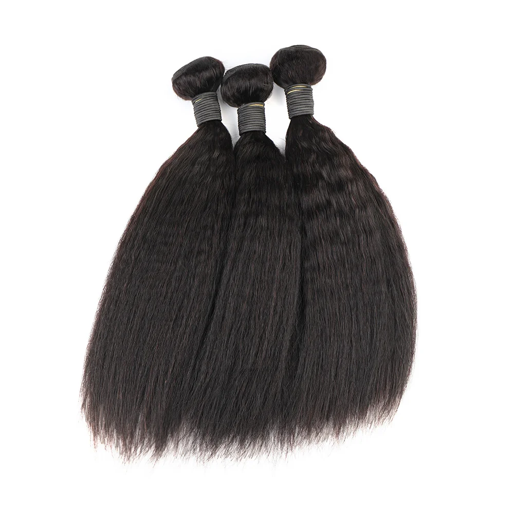Brazilian Remy Yaki Straight Bundles 4x4 Lace Closure Kinky Straight Hair 3 Bundles with Closure Human Hair Weave Extensions