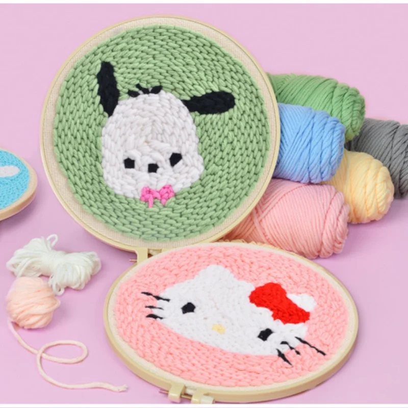 Sanrio Kuromi Kit Ricamo Fai Da Te Cartoon Punch Needle Stitching Craft Set Pattern Stitch Painting Home Decor Giocattoli Fatti A Mano