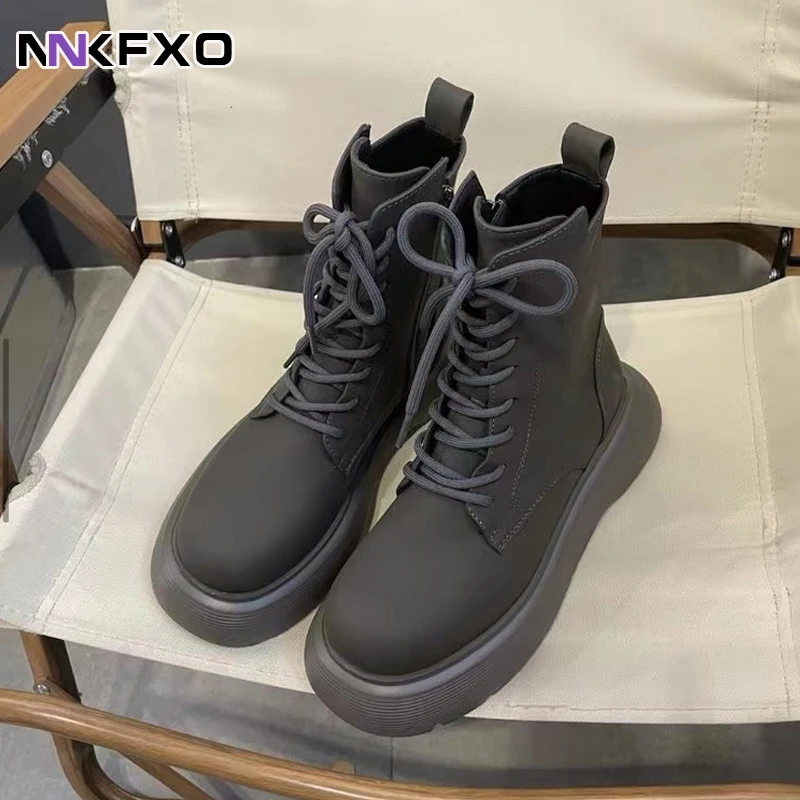 

Ankle Boots for Women 2023 Autumn Motorcycle Boots Thick Heel Platform Shoes Woman Slip on Round Toe Fashion Boots QB067