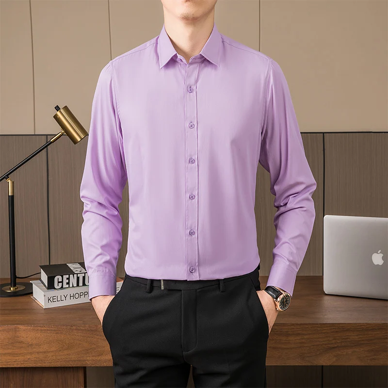 BROWON Brand Office Work Shirts for Men Spring Autumn Long Sleeve Regular Fit Mens Shirts Business Casual Solid Clothes Men