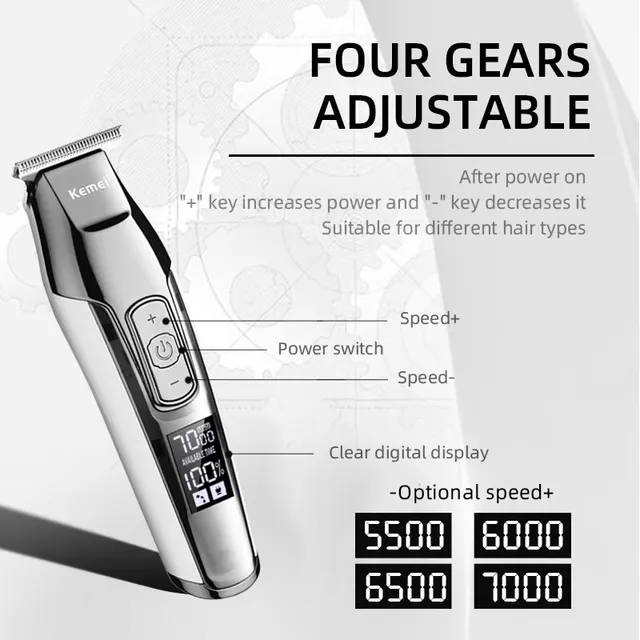 Kemei Professional Hair Clipper Beard Trimmer for Men Adjustable Speed LED Digital Carving Clippers Electric Razor KM-5027 4