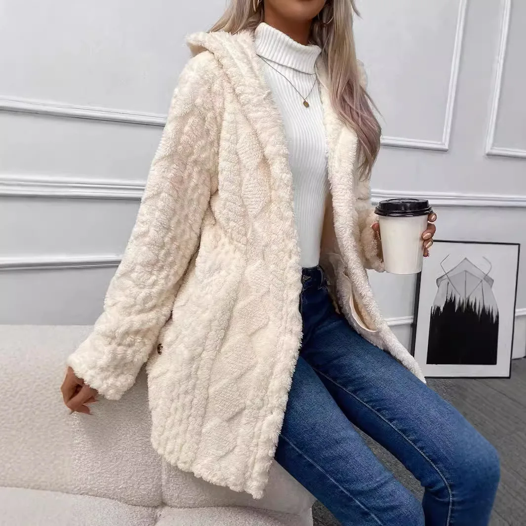 Warm Winter Female Geometrical Fleece Hooded Sweatshirt