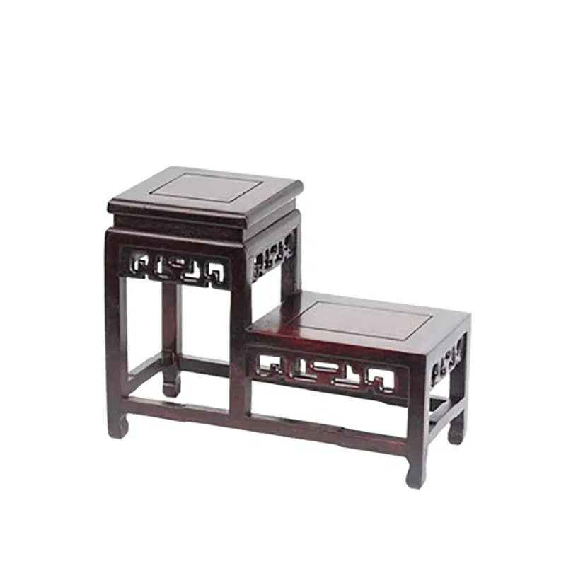 Retro Style High and Low Antique Stand, Teapots and Vases, Small Ornaments, Base, Mahogany Carving