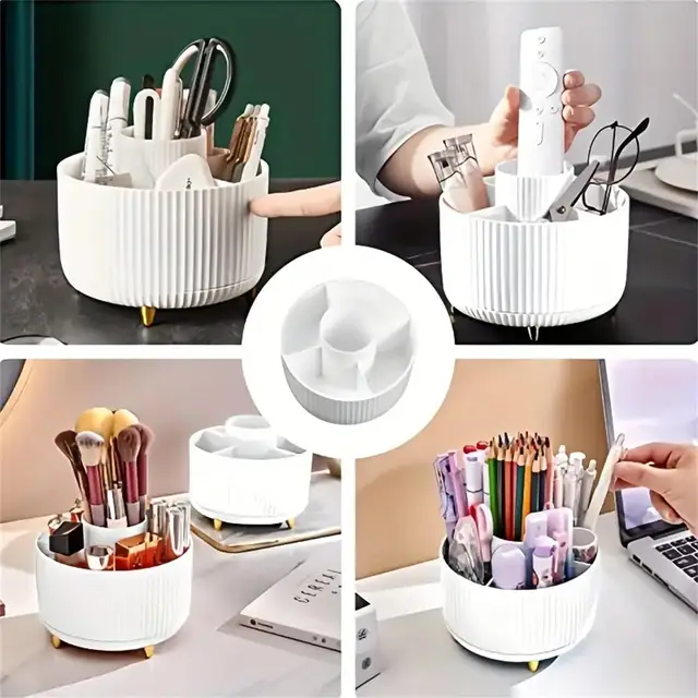 360 °   Organisateur de maquillage rotatif – 1 rangement de cosmétiques en plastique avec 5 compartiments – Support multifonctionnel pour pinceaux 5