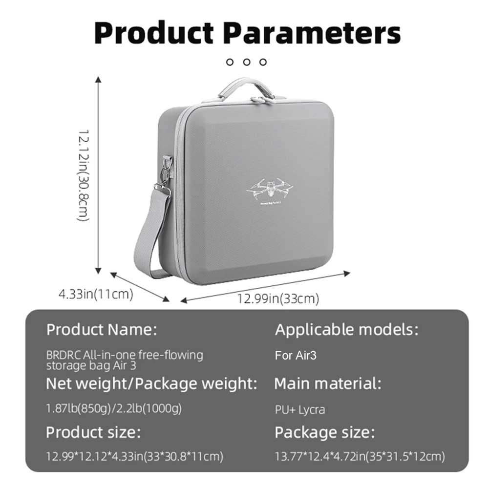 Handheld Carrying Box PU Protective Bag for DJI Air 3/Air 3S Drone Accessories Waterproof Storage Bag with Shoulder Strap
