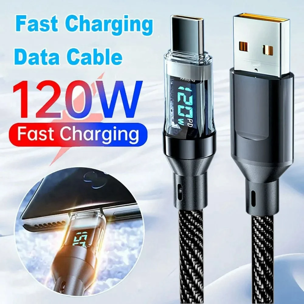 High-Power USB Charging Cable with LED Display - Fast Charge & Data Transfer
