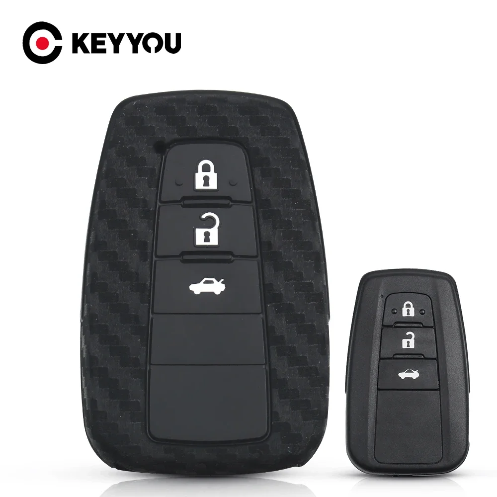 

KEYYOU, 3 кнопочный карбоновый телефон для Toyota Camry Corolla силиконовый чехол для ключей от машины 2017 2018 Prado Prius C-HR