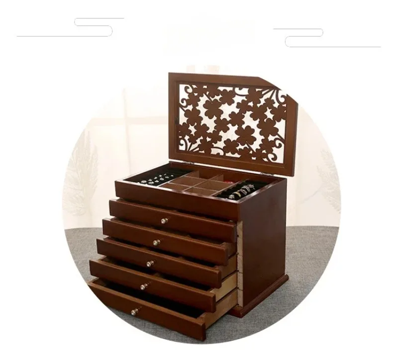 Big Size Wood Jewelry Storage Box Drawer Ring Necklace Jewelry Boxes Organizer Case Earrings Display Bangles Tray Accessories