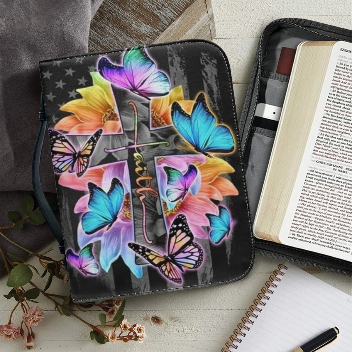 

FORUDESIGNS Cross Sunflower Bible Bag Female Practical New Ladies Bible Protector Prayer Study Handbag Leather Christ Gifts