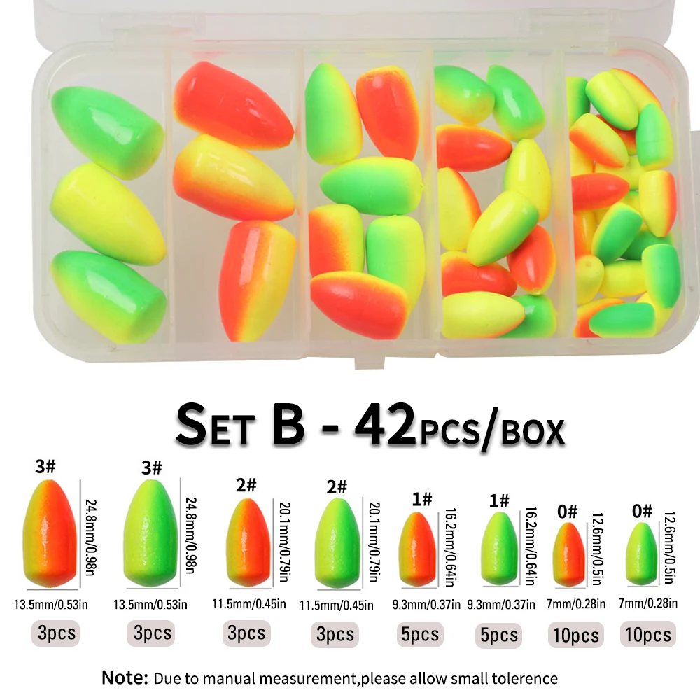 42PCS/set Fishing Foam Float Buoys Bullet Oval Floats for Pompano Walleye  Bottom Rigs Surf Fishing Saltwater Fishing Accessory