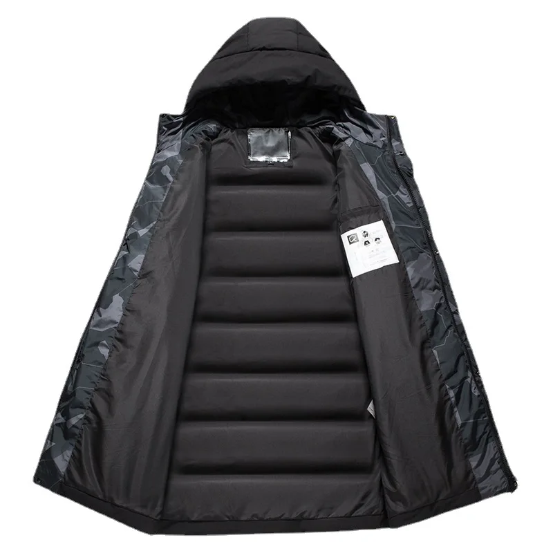 Down Cotton Coat Long and Thick In Winter Fashionable Handsome Hooded Man's Cold Proof Coat Outdoor Training Padded Jacket