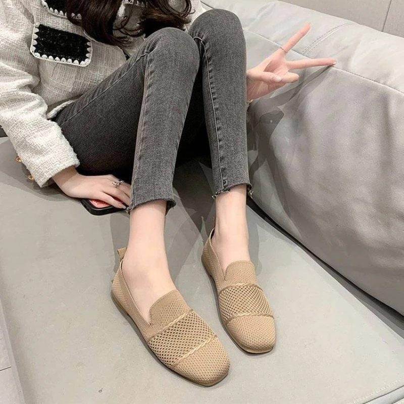 2023 New Summer Mesh Square Toe Breathable Women Shoes Fashion Hollow Out Casual Flat Shoes for Women Zapatos De Mujer 5
