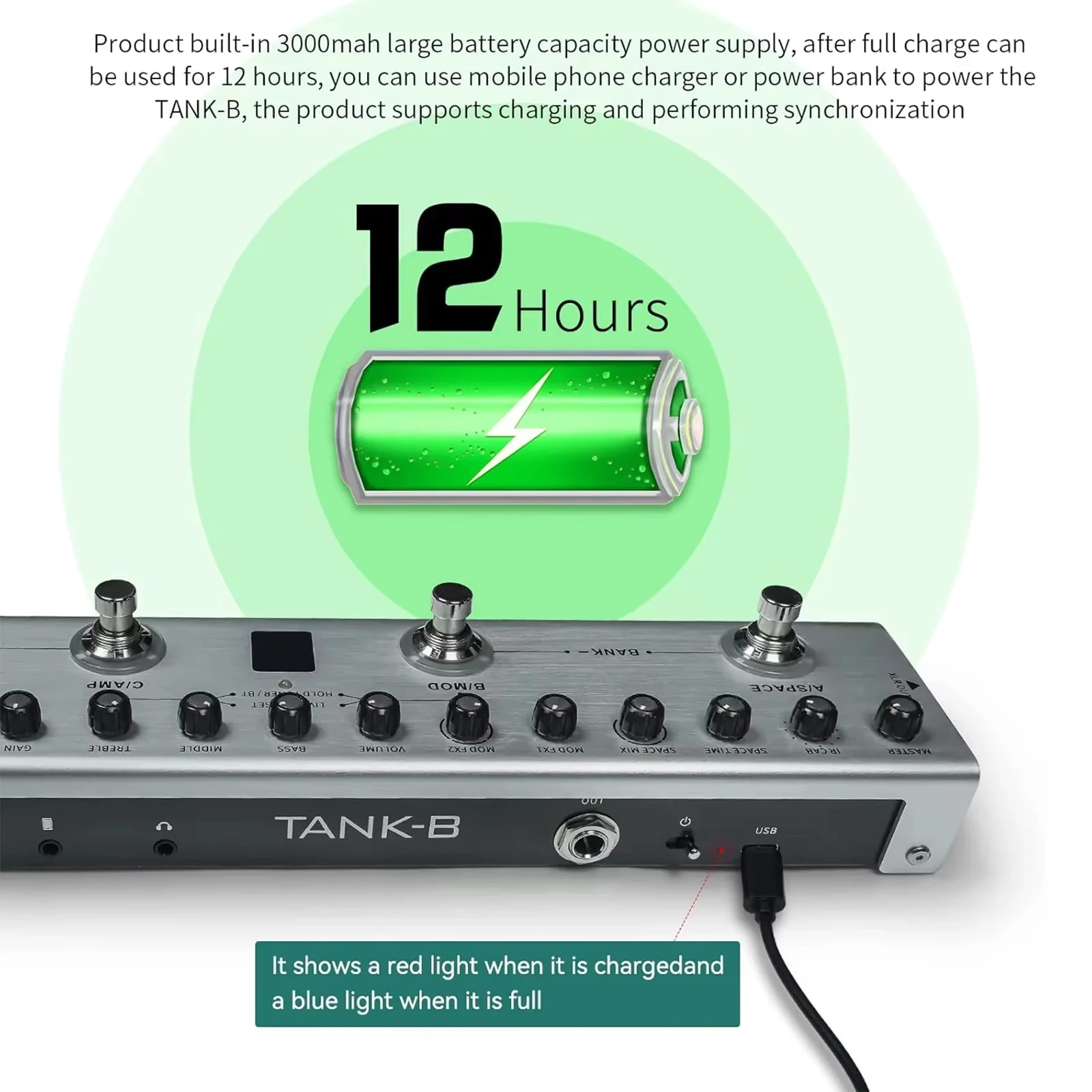M-VAVE Tank-B Bass Multi-Effects Processor Pedal with 9 Preamp 8 IR Cab 36 Presets Rechargeable for Studio Recording