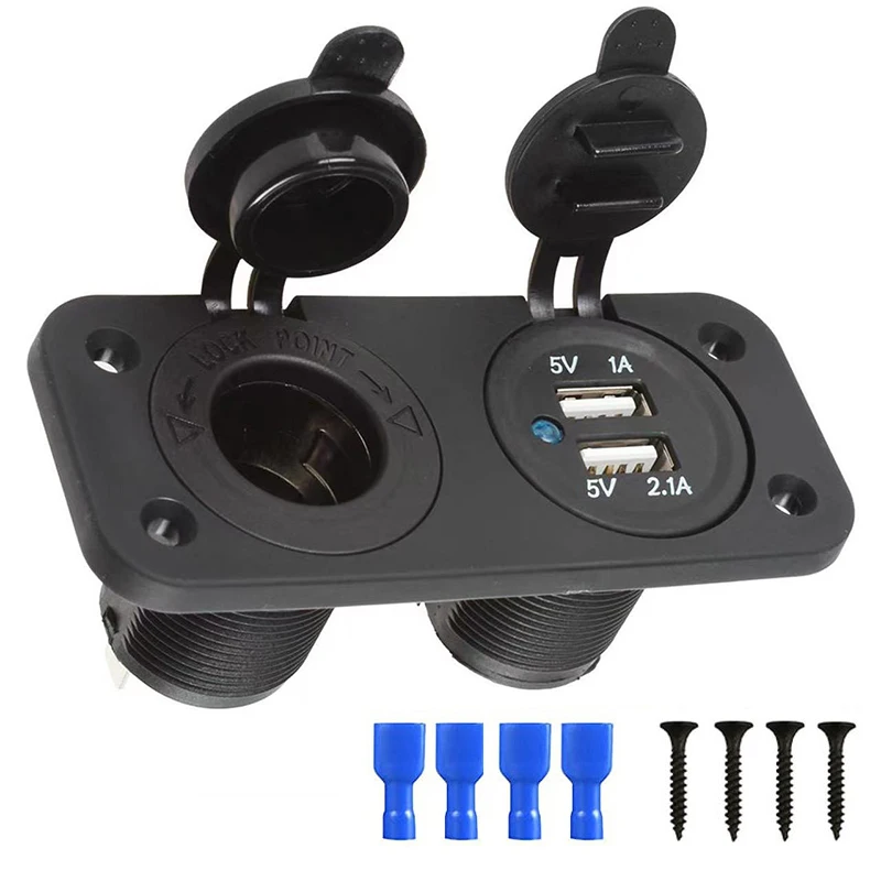DualUSBCarChargerPowerOutletWithCigaretteLighterSocket
