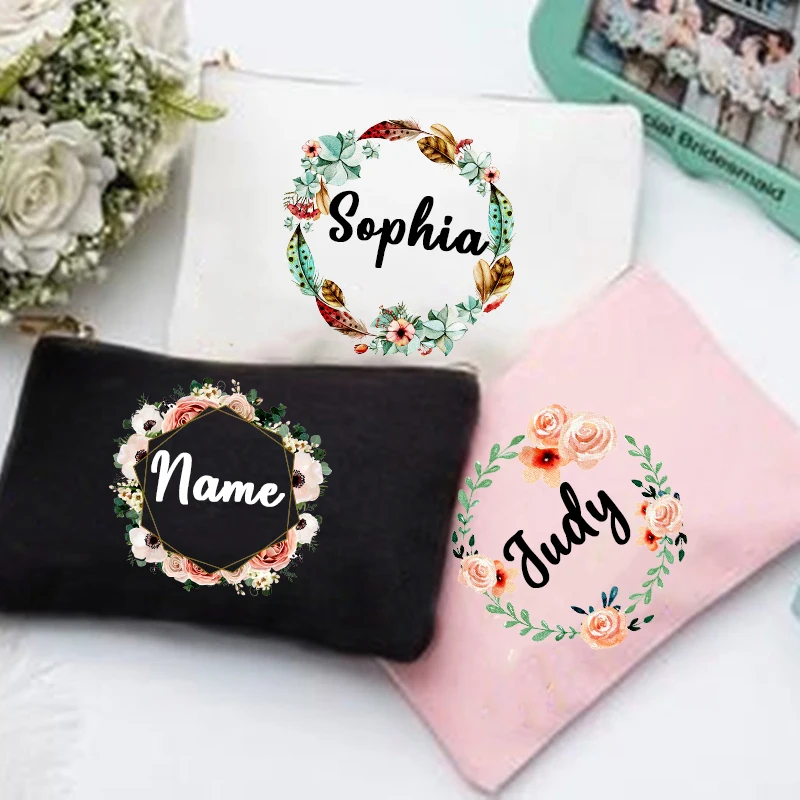 Personal Name Flower Makeup Bag Pouch Travel Outdoor Girl Women Cosmetic Bags Toiletries Organizer Lady Wash Storage Case makeup organizer cosmetic bag cosmetic storage bag toiletry bag makeup bag cosmetic case