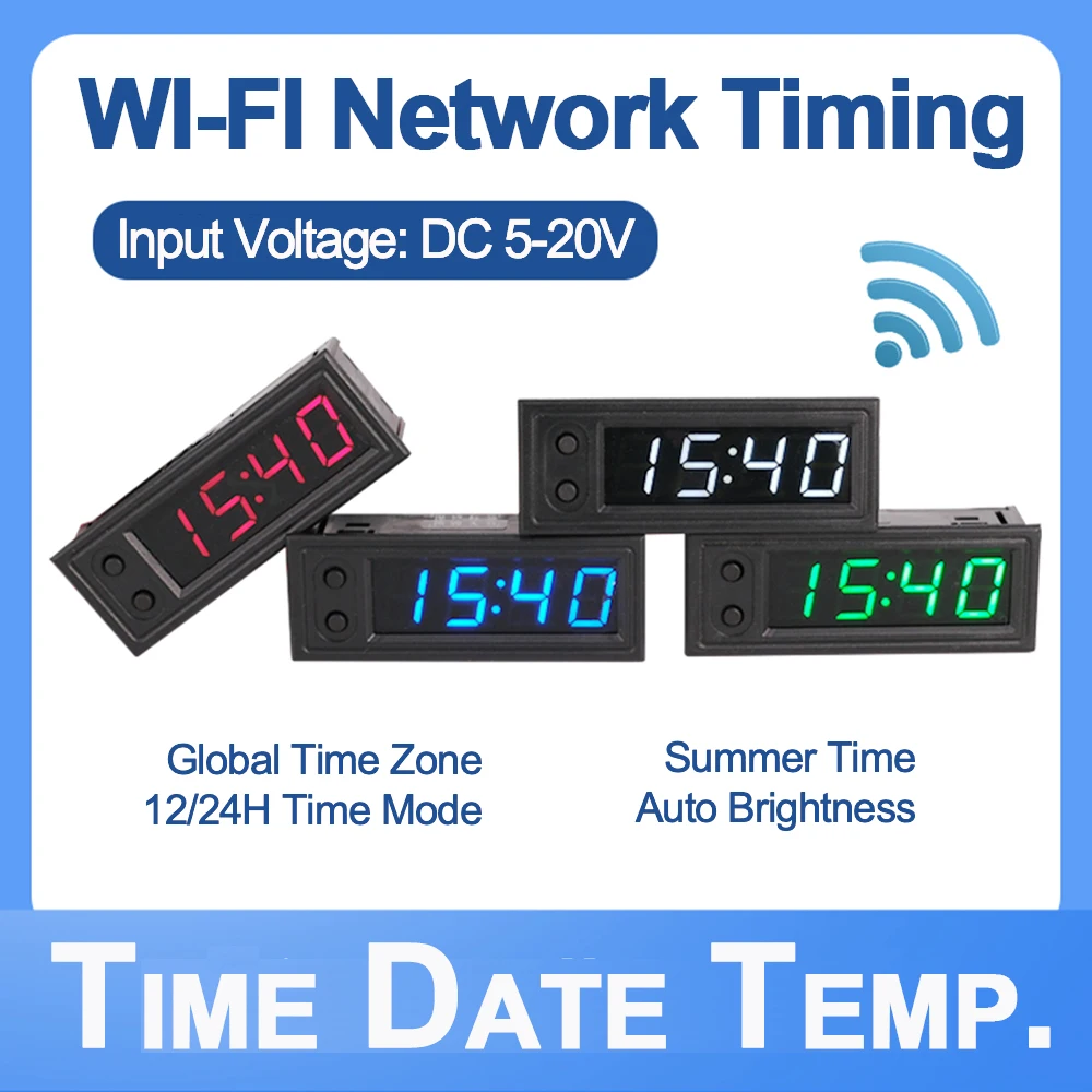 

[global time zone] 12/24H LED digital tube Smart Clock Wifi Clock Wireless Network Auto Timing Electronic Clock Temp Display