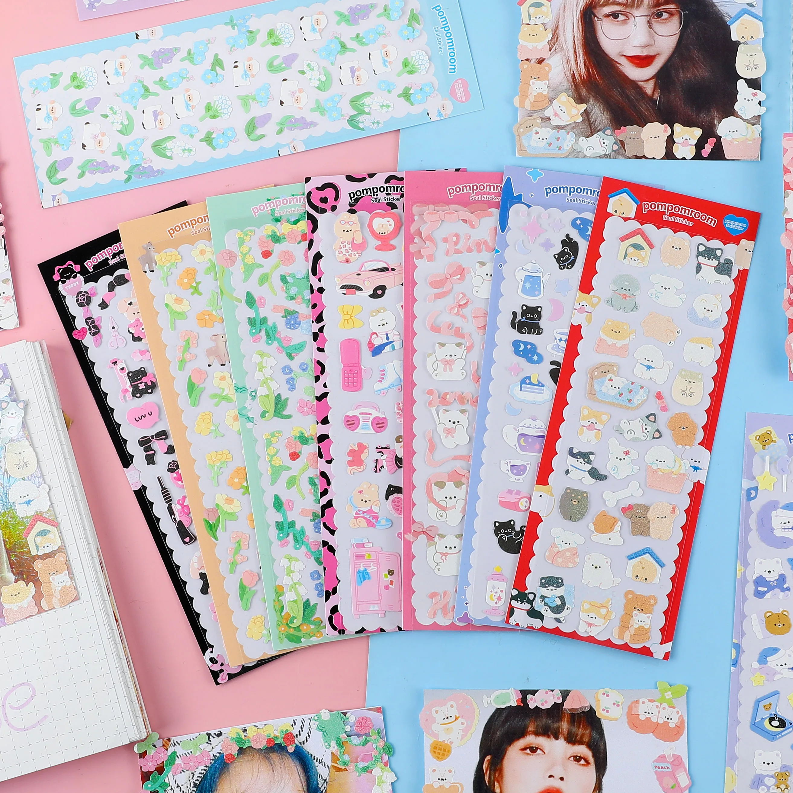 Sparkling Cute Kitty Cat Cartoon Sticker For Scrapbook Photo DIY Star Ribbon Sticker for Journal Laptop Album Decorative