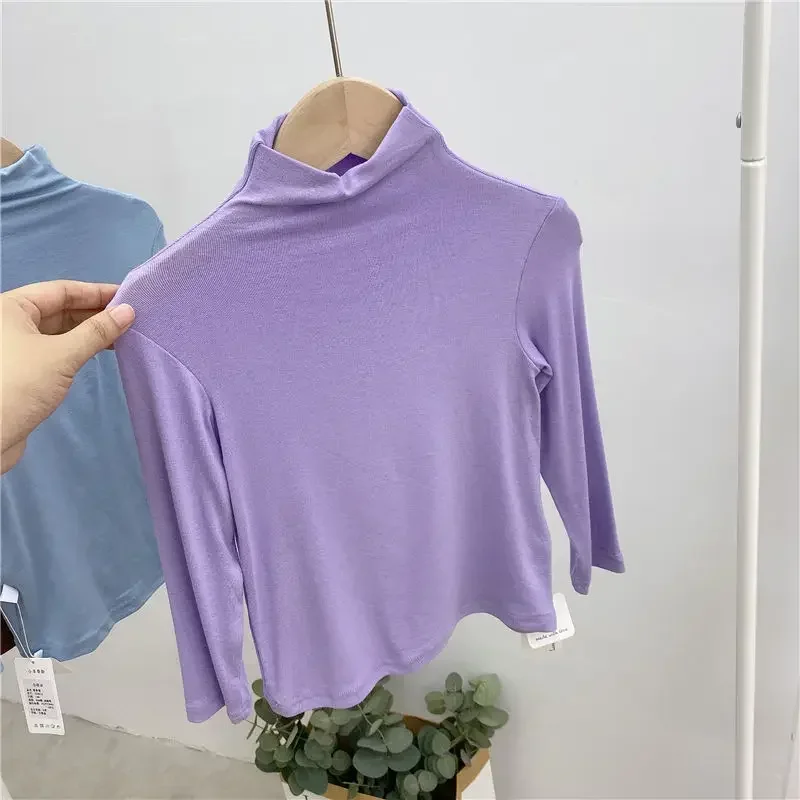 Kids Girls Solid Undershirts 2024 New Children Casual Modal T-shirts Candy Color Spring Autumn Clothing Baby Girls Thin Tops 6