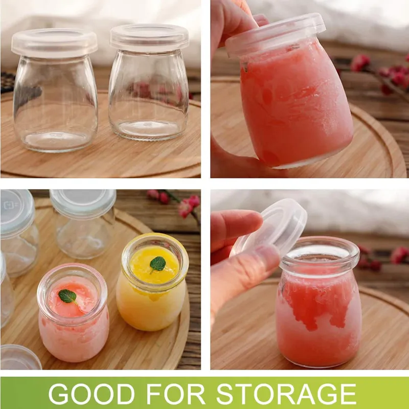 Spice Container Glass Honey Jars 100ml 10Pcs Mini Yogurt Jars Glass Pudding Cups with PE Lids Containers for Milk Jellies Honey Spices Mousse