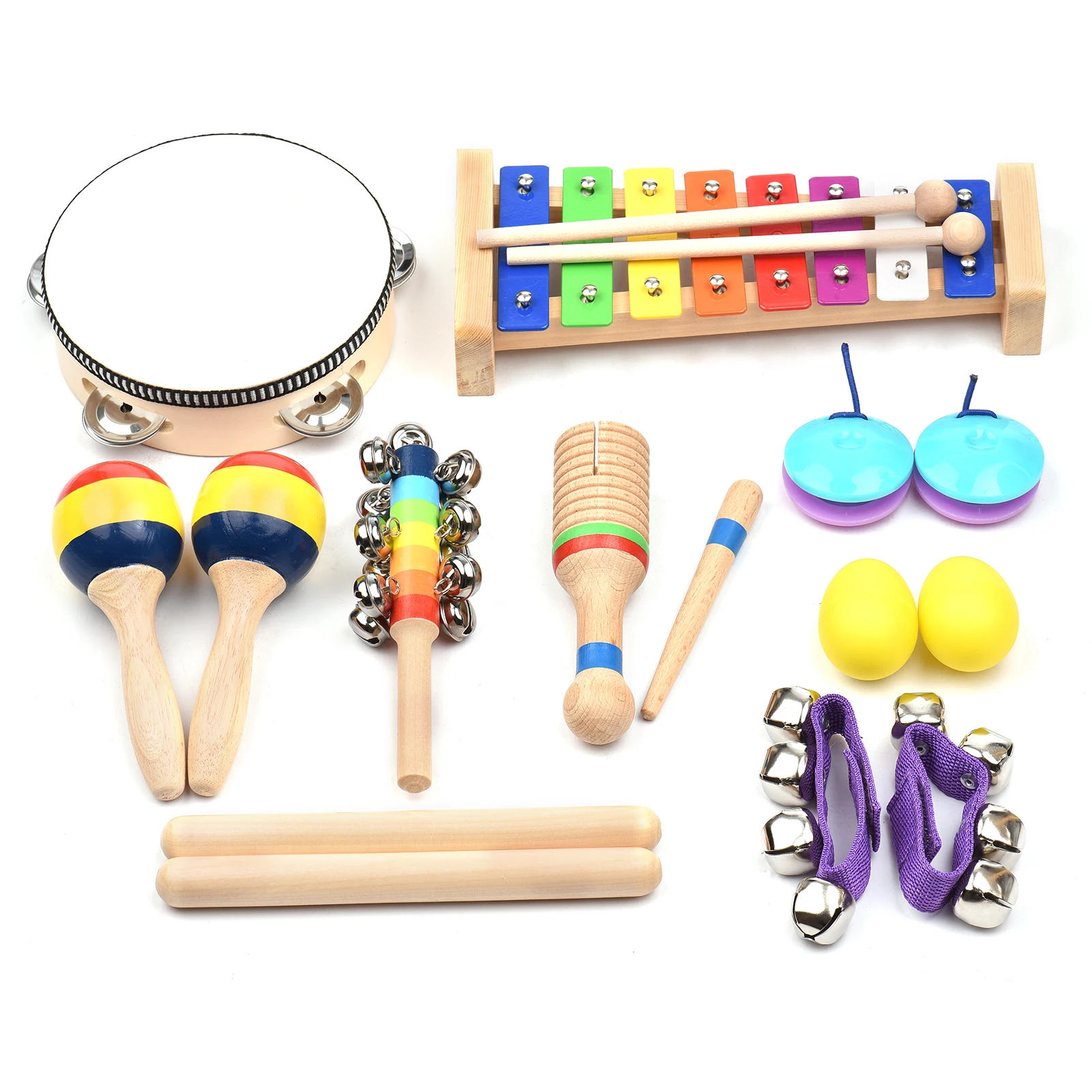 Instruments de musique pour enfants, jouets avec sac de transport, Instruments  de Percussion colorés en bois, cadeaux éducatifs précoces pour enfants 13  pièces