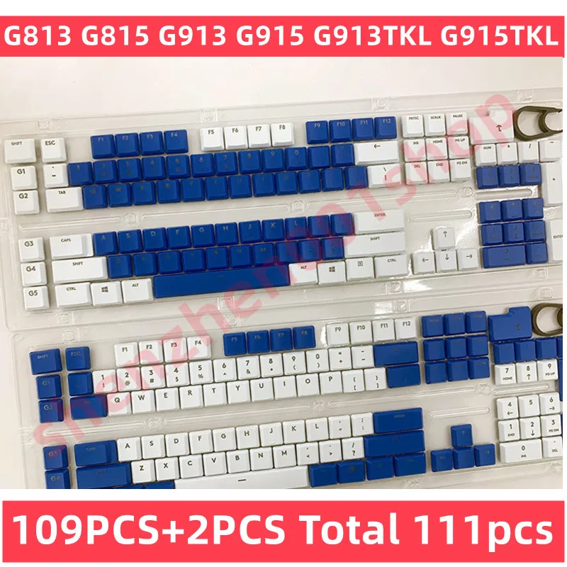 Conjunto Completo 109 Peças Mais Peças Keycaps para Logitech G813 G815 G913 G915 G913tklg915tkl Keycaps Eua uk Cor Branca e Azul Jogo