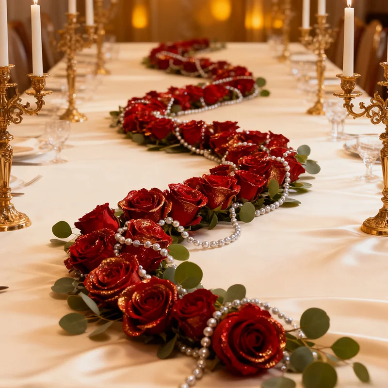 10Pcs Glitter Red Rose Artificial Flowers Bouquet for Wedding Valentine's Day Decoration Baby Shower Party Home Garden DIY Decor