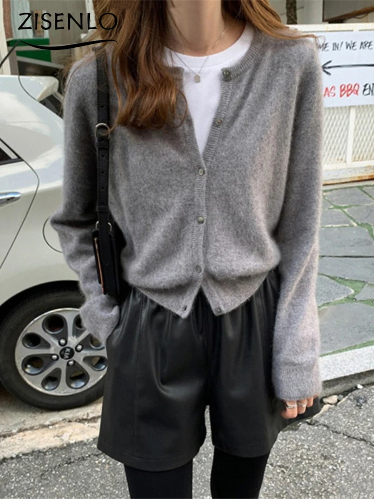 

Вязаный свитер, куртка, новый Однотонный свитер с круглым вырезом, свободный Ретро кардиган, топ, корейская мода, зимняя одежда, женский джемпер