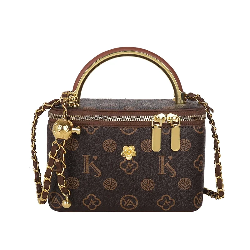 White Luxury Quilted Mini Box Handbag with Chain Strap and Metal Handle - Elegant Evening Purse