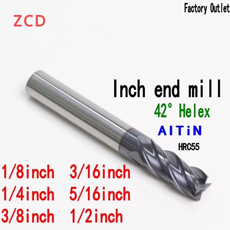 

Carbide Tungsten Steel Inch Milling Cutter 1/8 3/16 1/4 5/16 3/8 1/2" CNC End Mill 4 Flute Professional HRC55 3.175 6.35 12.7MM